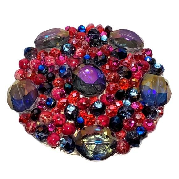 Fushia & Blue Crystal & Beads Round Bling Buckle! - Picture 1 of 4